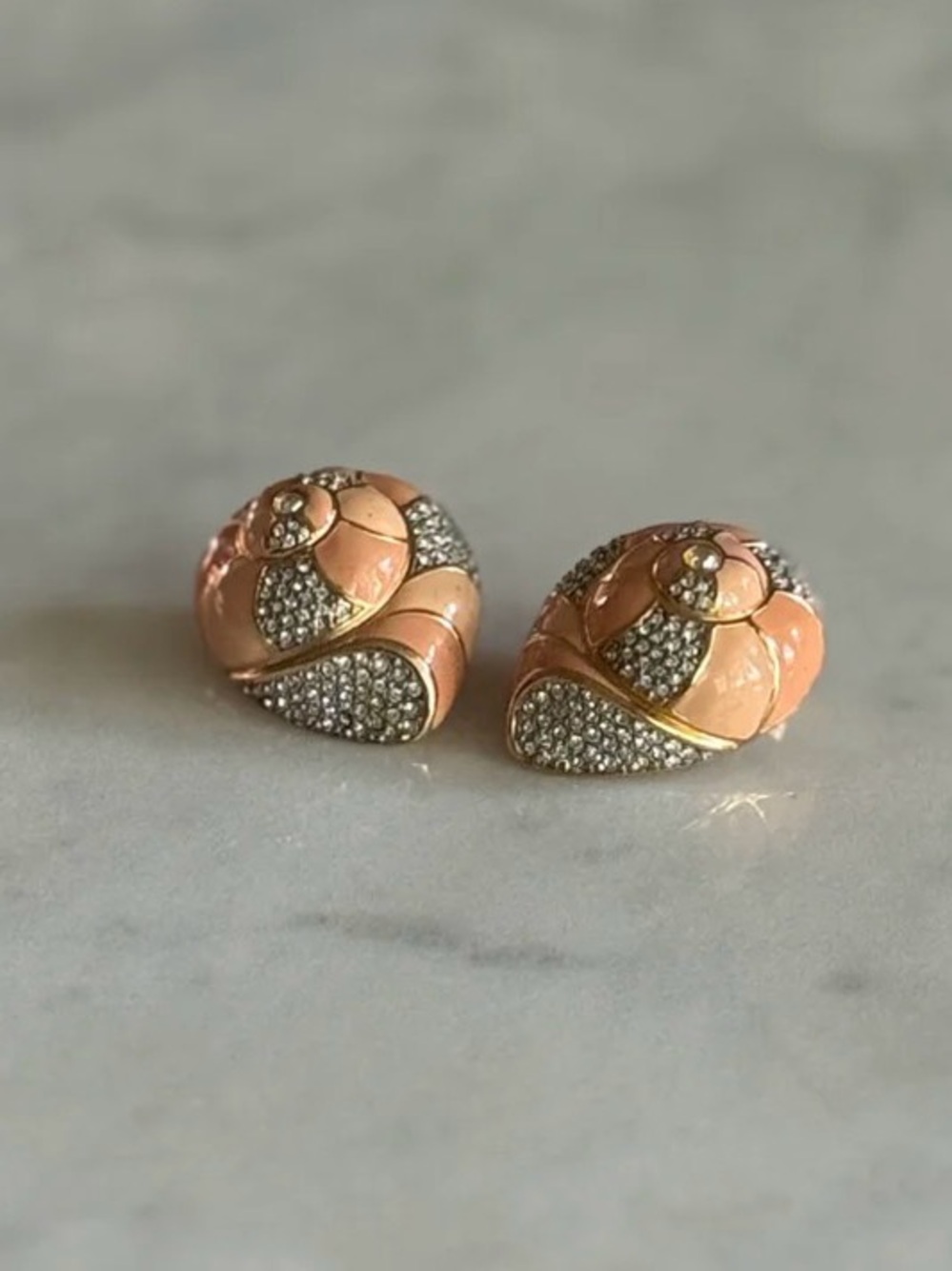 Vintage Limited Edition Swarovski Crystal Enamel Shell Clip On Earrings